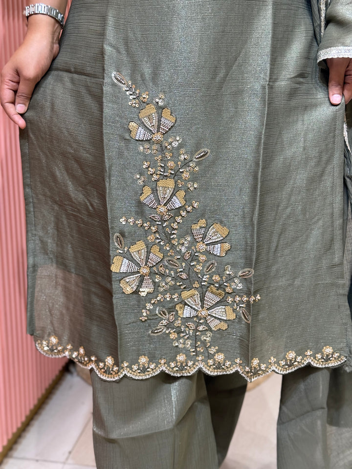Roman Glass Fabric with beautiful work| R116