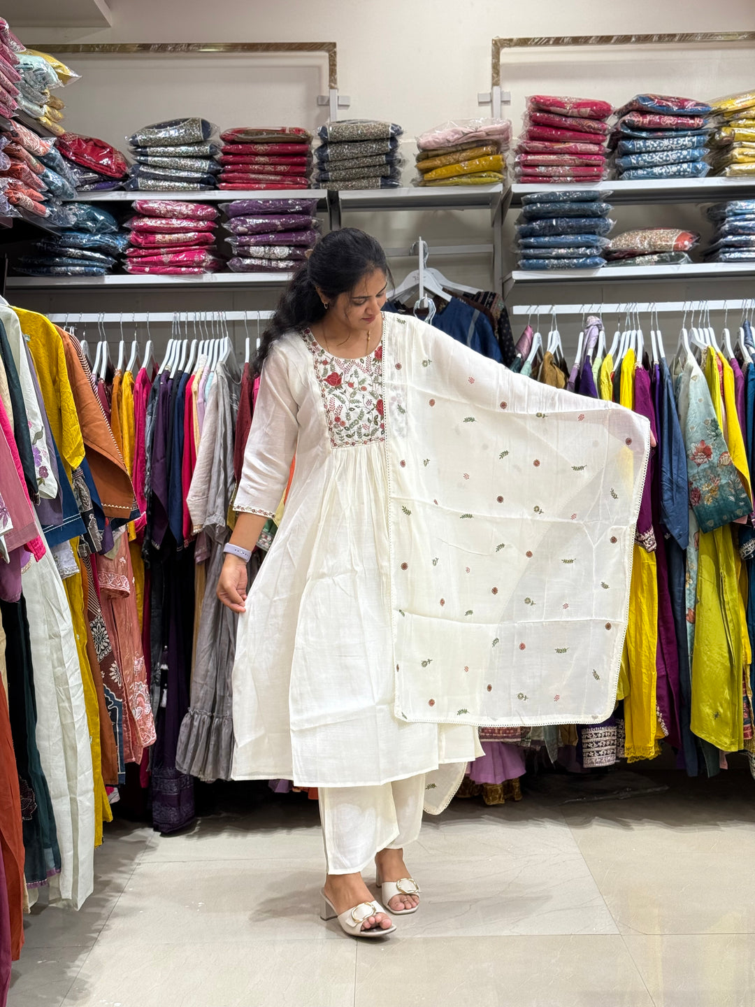 Mul Chanderi with Embroidery work at yoke part | Cotton Lining Available | R138