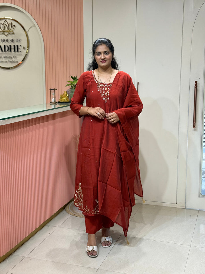 Coral Mul Chanderi semi Party Collection with Cut Dana Work (Restocked)| R206