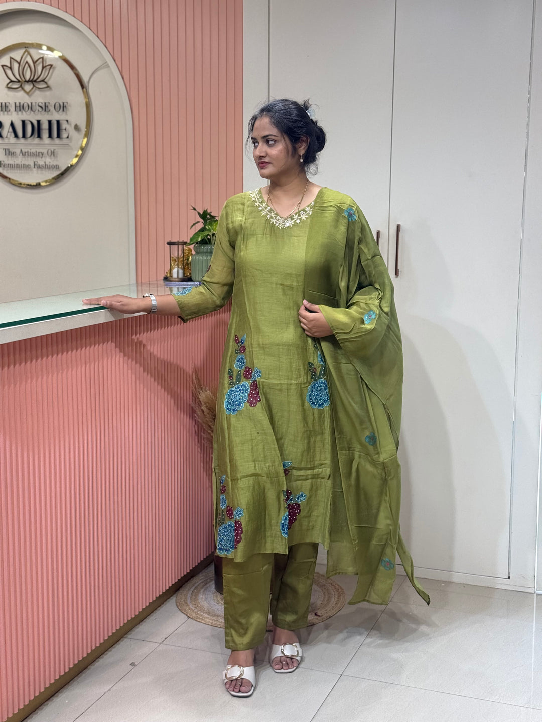 Pure Banarasi Mul Chendheri 3pcs kurthi set | R218