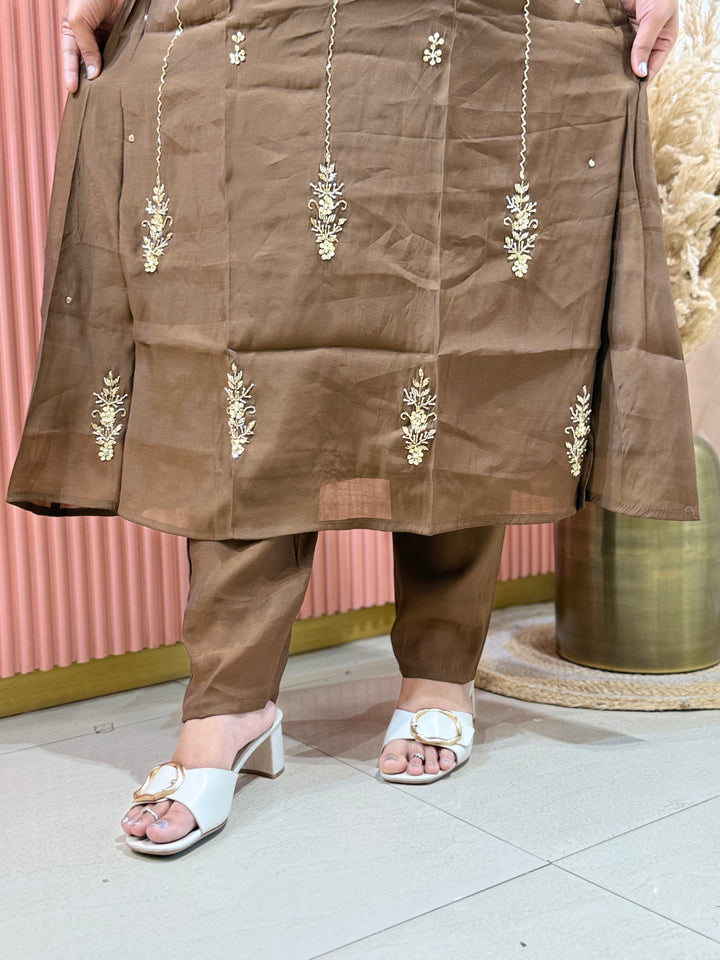 S Mul Chanderi 3 Pc Kurta Set | Semi Party Wear | R138