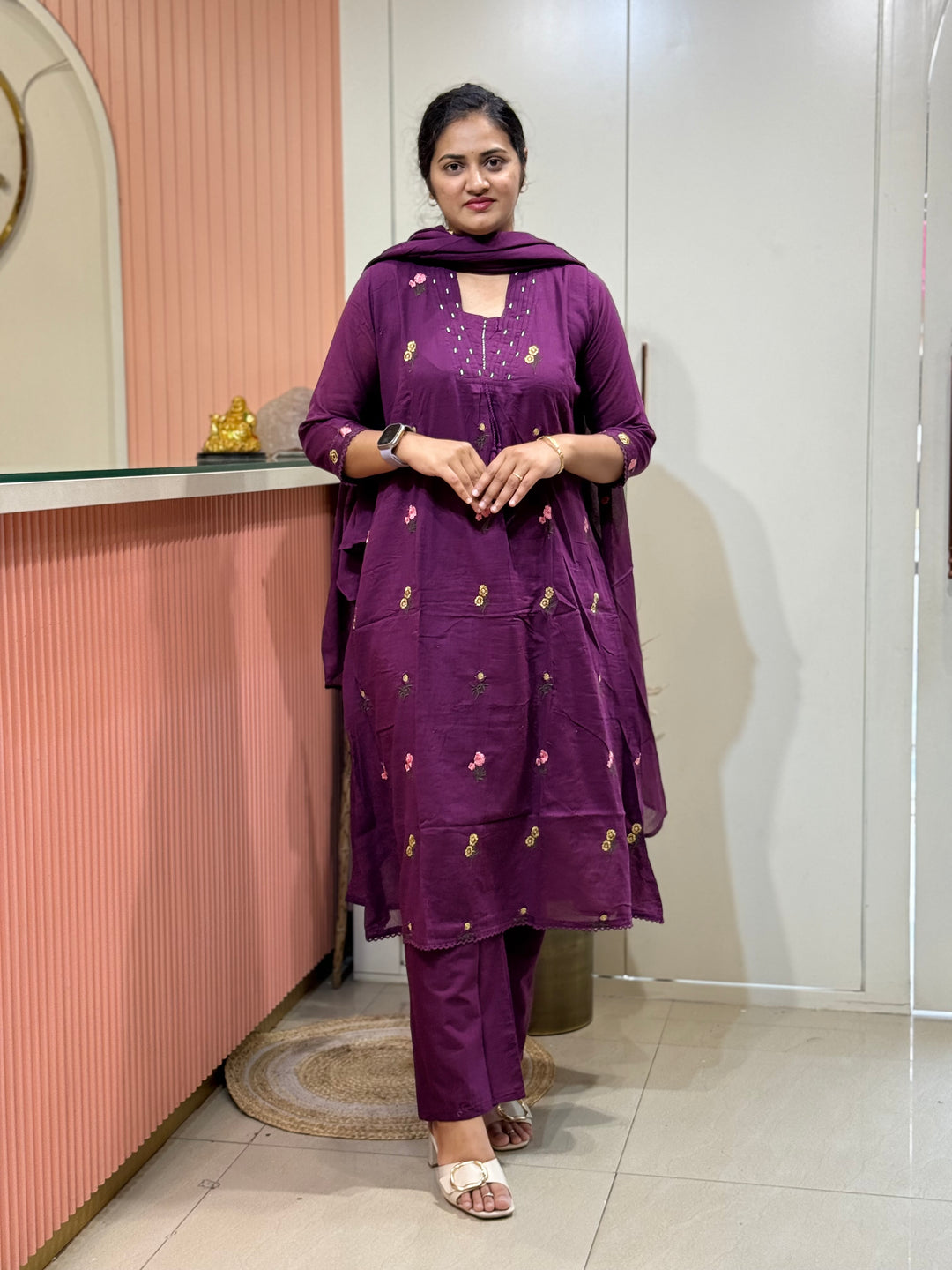 Mul Cotton with Beautiful Embroidery Work (Cotton Lining) | R176