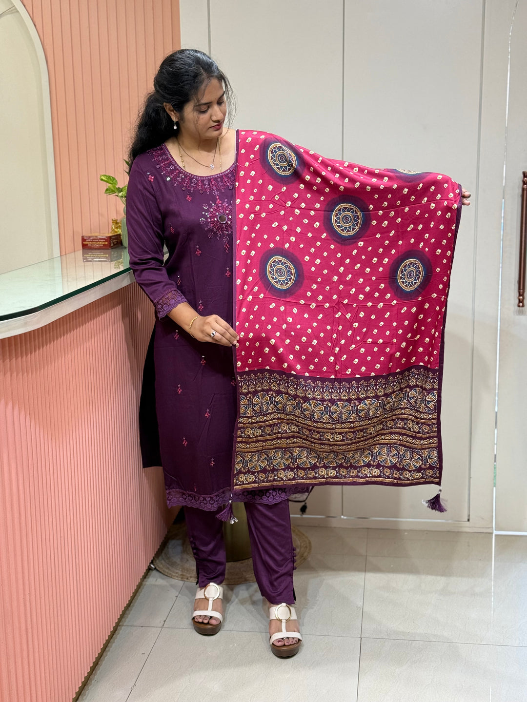Gaji Satin Collection with Bandini print ( Dupatta Gaji Satin ) | R229