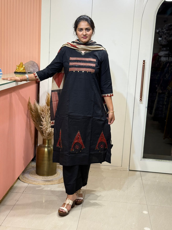 Pure Cotton 3 Pcs Set with A-Line Pattern | R180