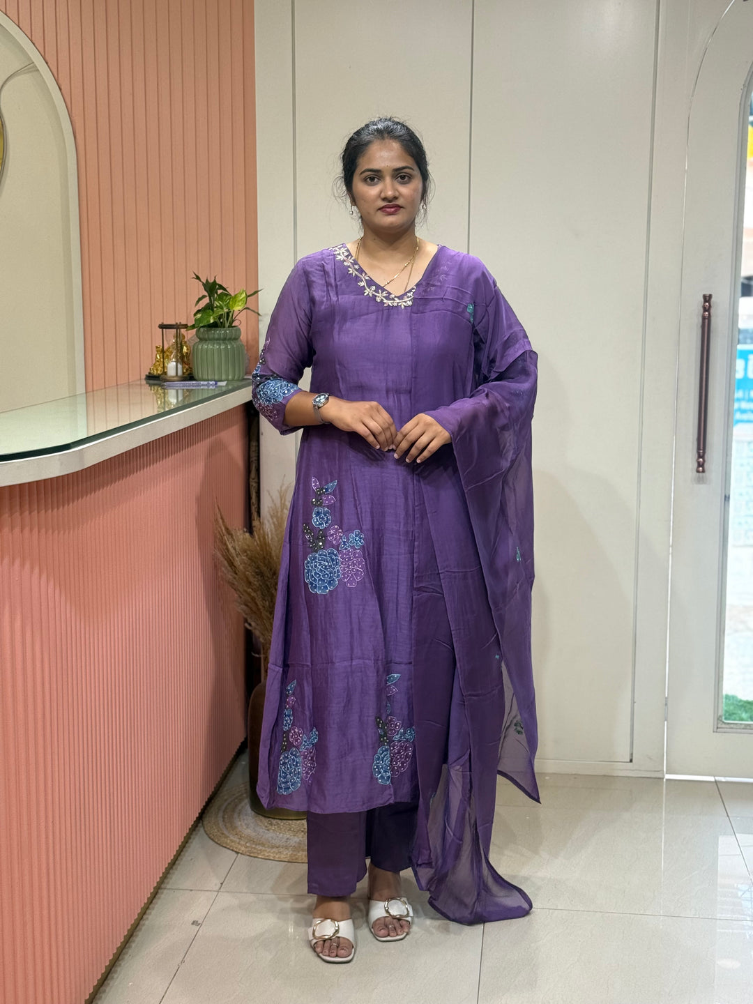 Pure Banarasi Mul Chanderi 3 Pcs Kurti set | R218