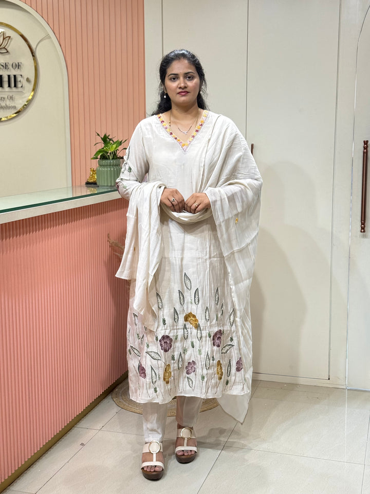 Mul Chanderi Collection with Hand Brush paint and Embroidery work (Cotton Lining) | R206