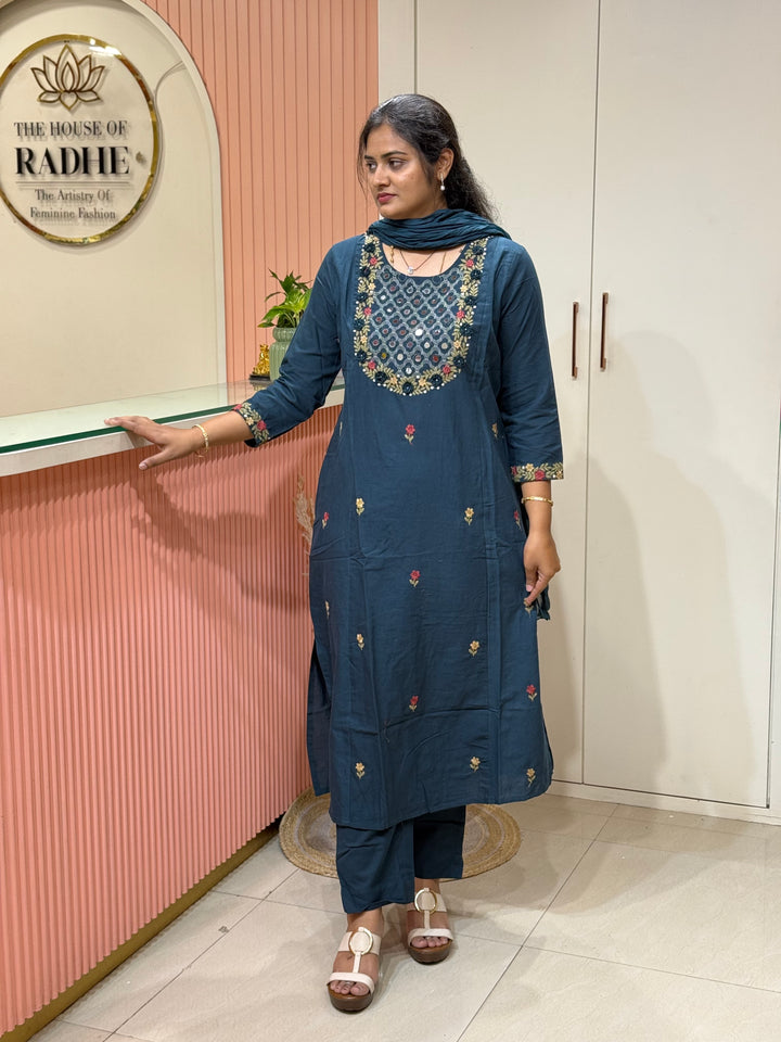 Khadi Cotton 3 Pcs Set Collection | Embroidery and Real Mirror Work | R145