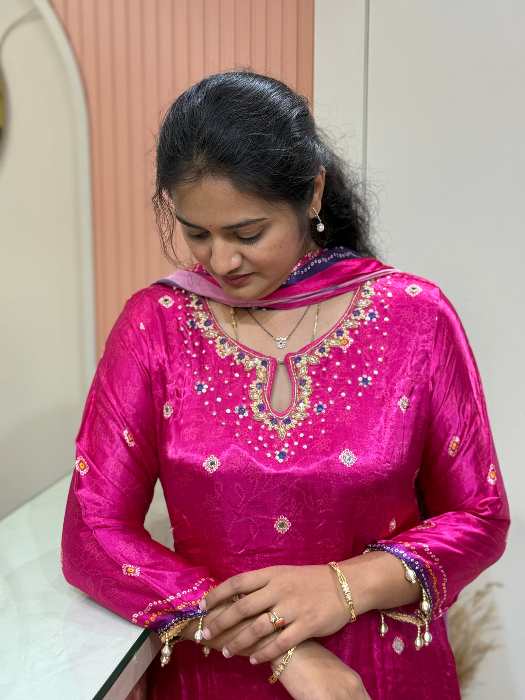 Gaji Satin Collection with Bandini print ( Dupatta Gaji Satin ) | R229