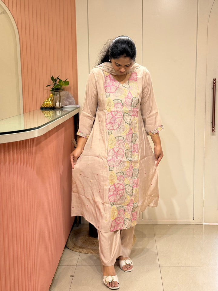 Mul Chanderi with Embroidery work ( Cotton Lining )| R204