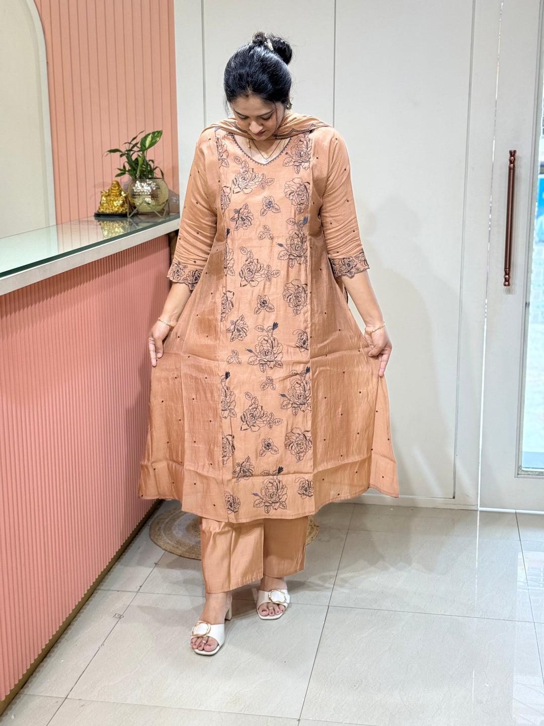 Mul Chanderi with Embroidery Work (Cotton Lining) | R138