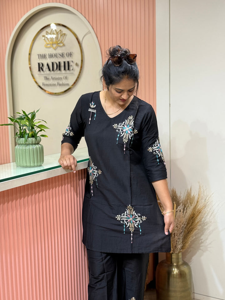 Co-Ord Set Collection with Beautiful Embroidery Design in Top and Bottom | R137