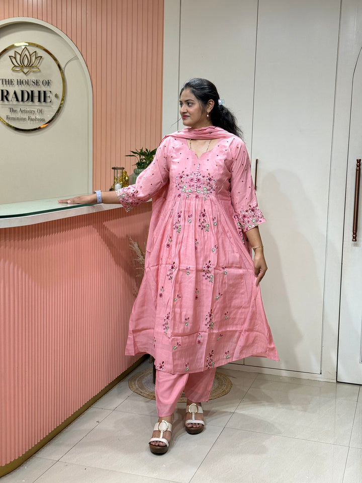 Mul Chanderi Collection with Embroidery work Both sides pockets | R208