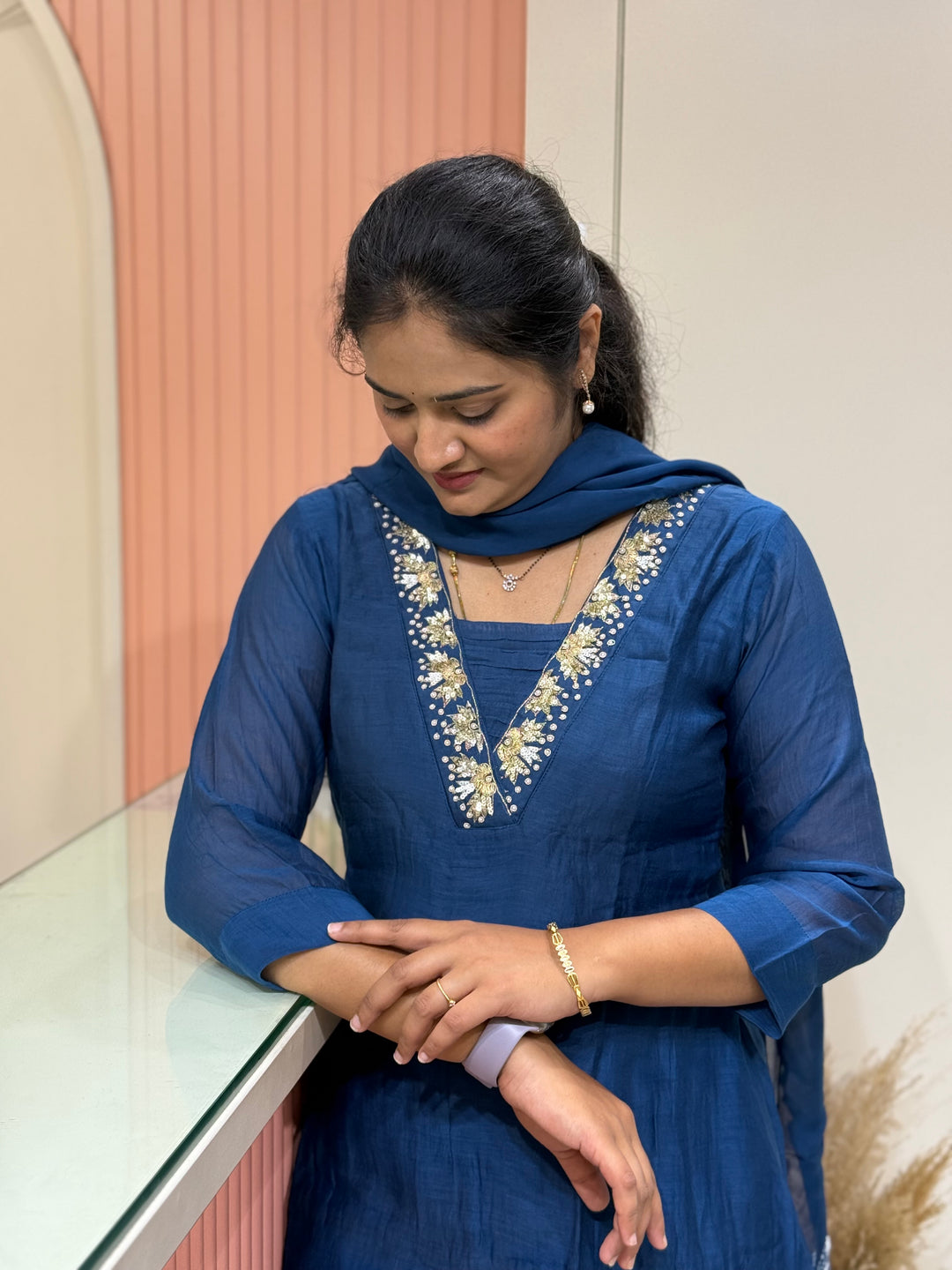 Pure Banarasi Mul Chanderi 3 Pcs Kurti set and Hand Embroidery work| R218