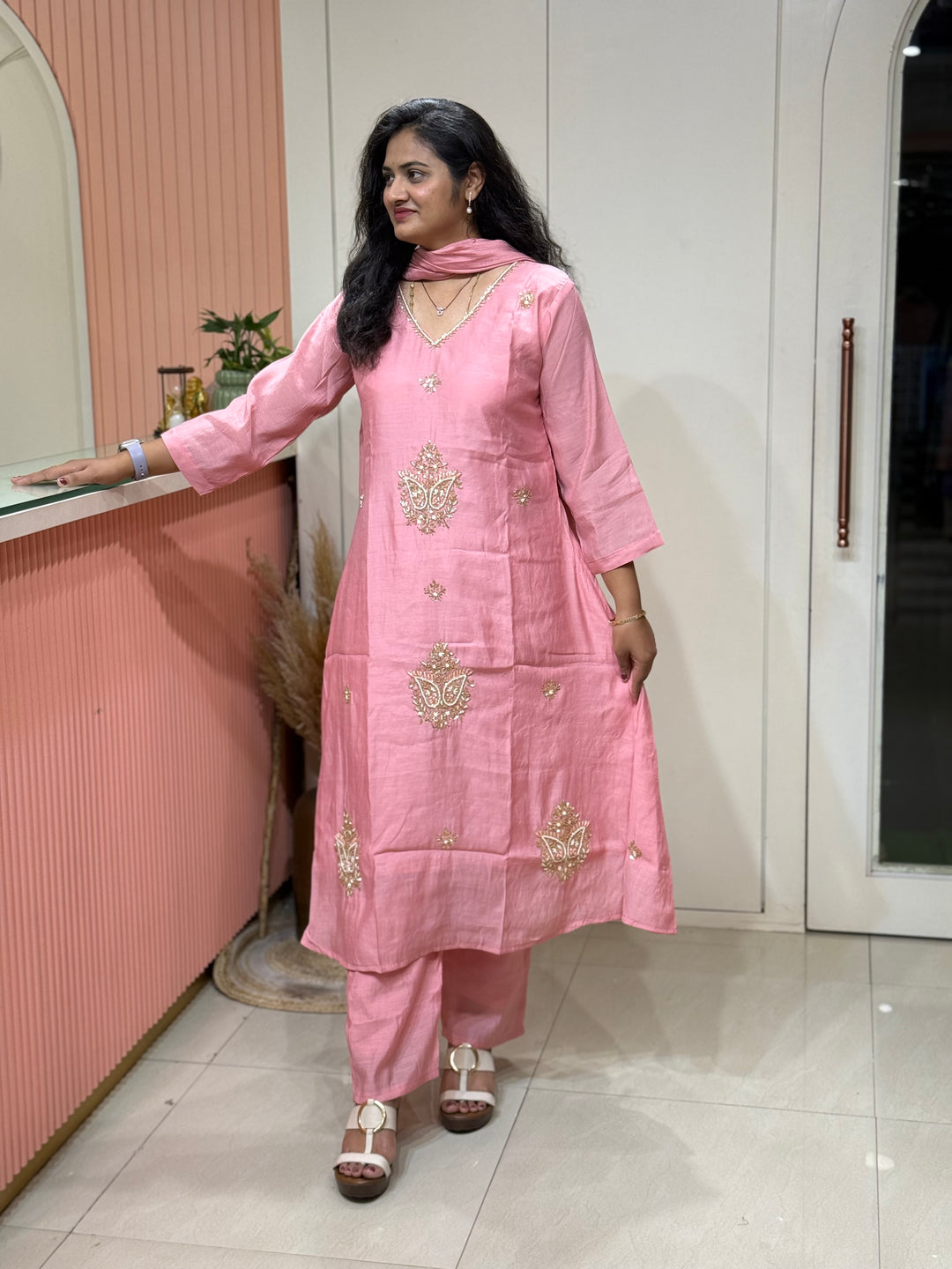 Mul Chanderi Collection Semi Party Wear (Cut Dana &amp; bead Work) A-Line Pattern | R214