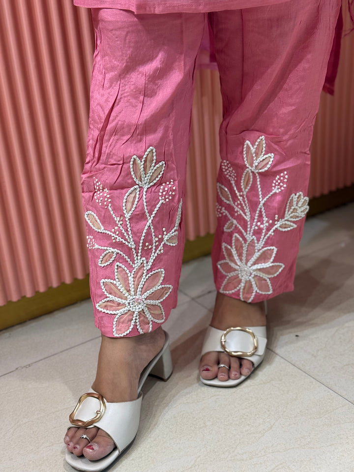 Pure Banarasi Mul Chanderi 3 Pcs Kurti set and Hand Embroidery work| R218