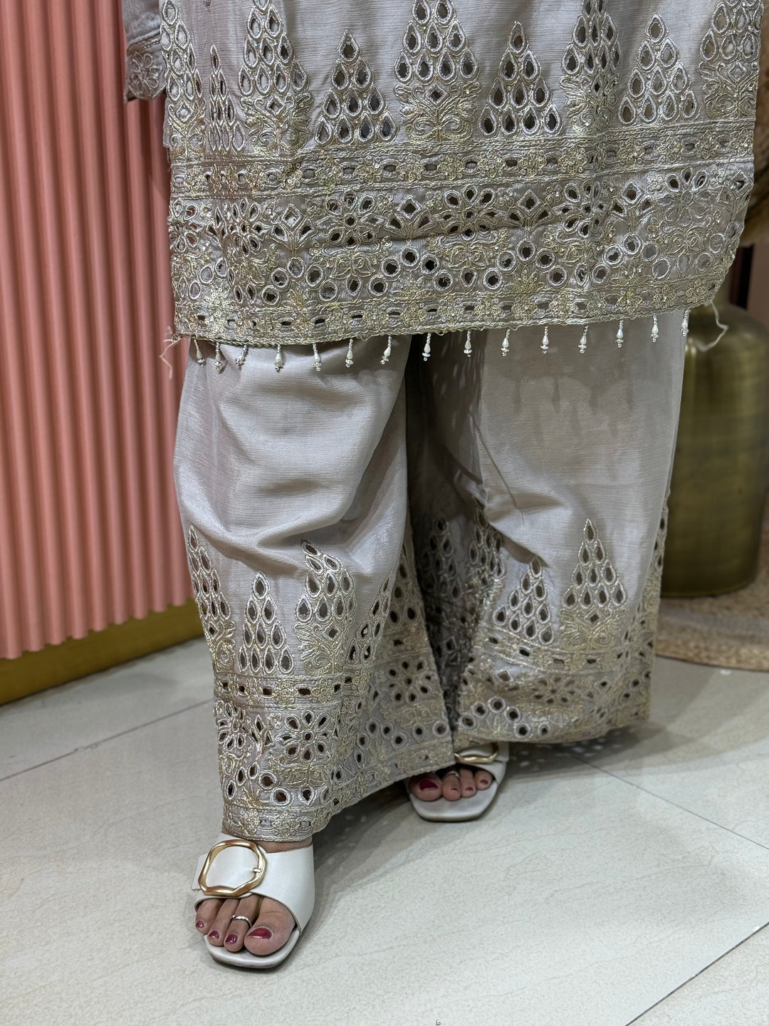 Pure Tissue Silk Collection with Beautiful Work ( flare Plazo) | R148