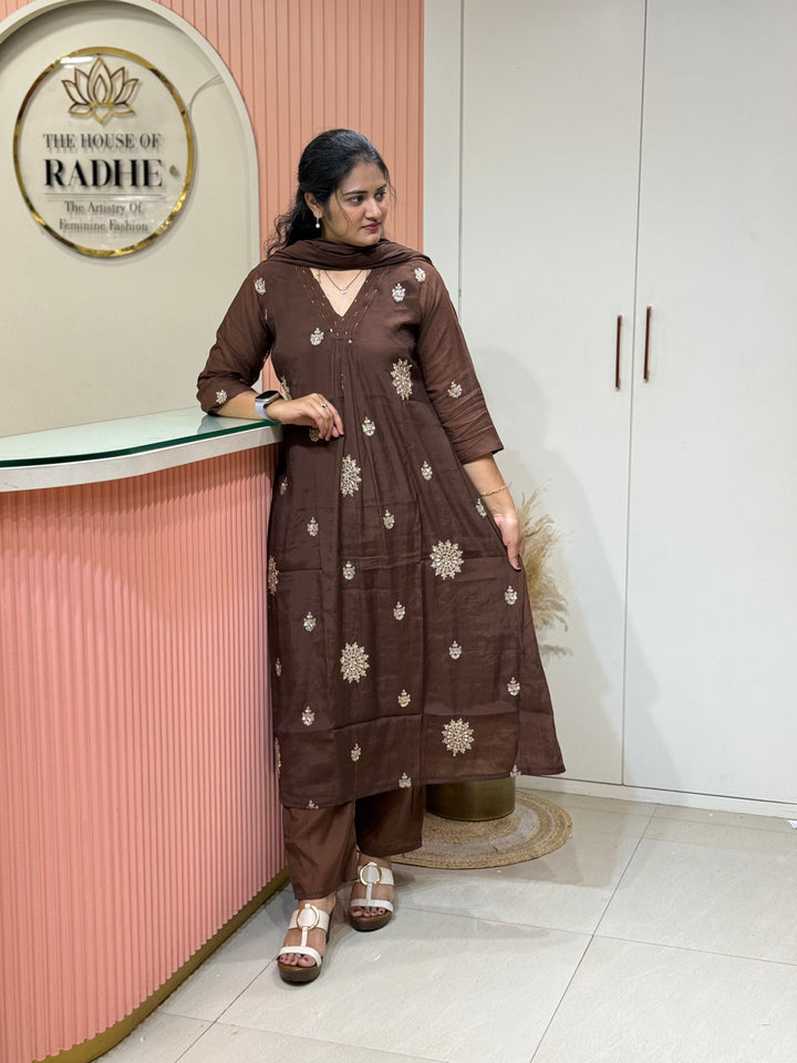 Coral Mul Chanderi Collection Semi Party Wear (Cut Dana &amp; bead Work) A -Line Pattern | R214