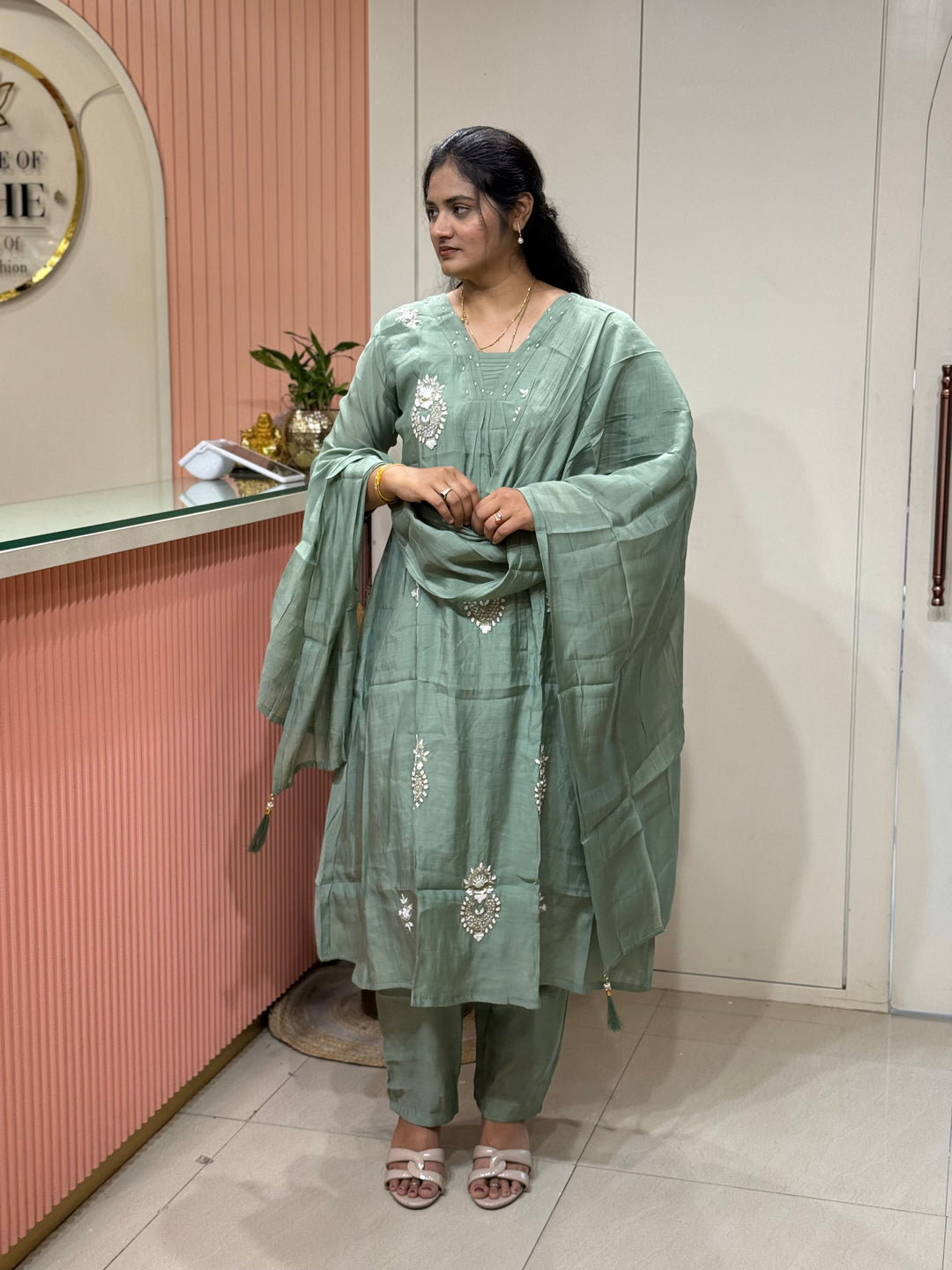Mul Chanderi With Cut Dana and Zardosi Semi Party Wear Collection | R206