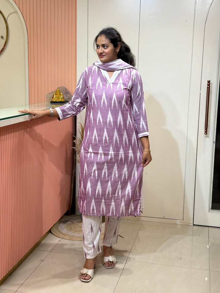 Ikkat Cotton Collection With Full Length Dupatta | R200