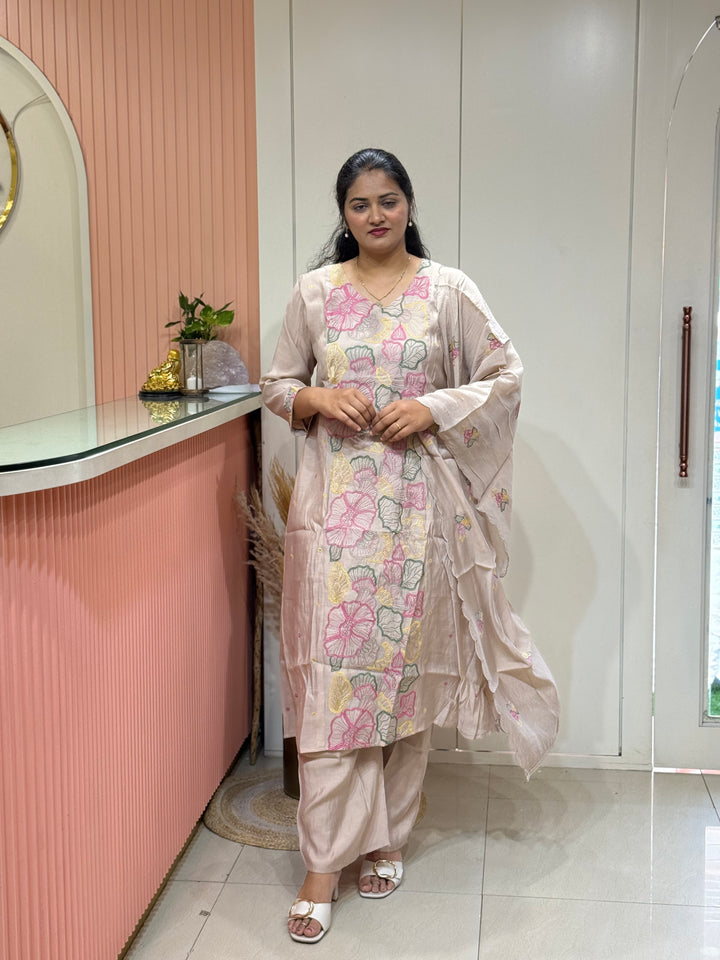 Mul Chanderi with Embroidery work ( Cotton Lining )| R204