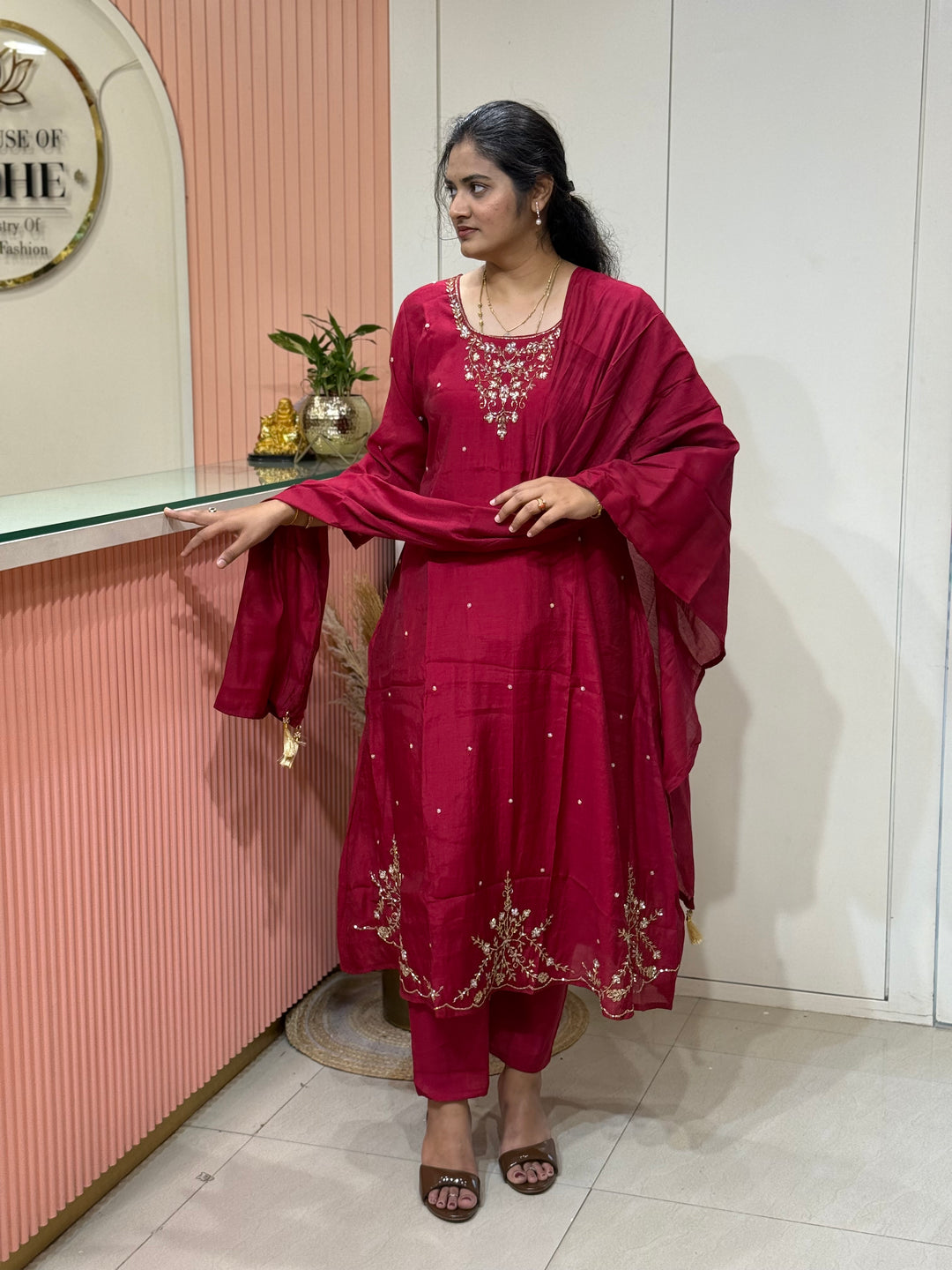 Coral Mul Chanderi semi Party Collection with Cut Dana Work (Restocked)| R206