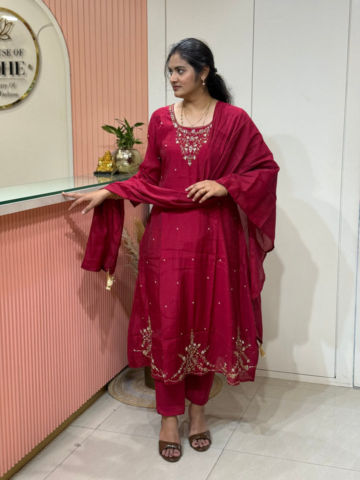Coral Mul Chanderi semi Party Collection with Cut Dana Work (Restocked)| R206