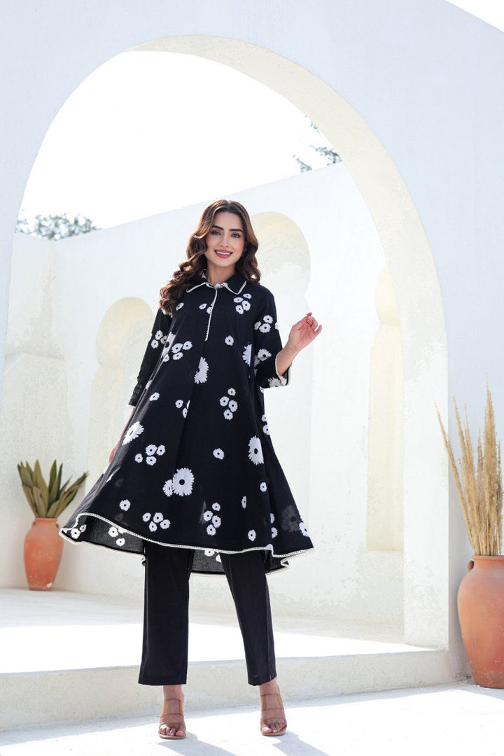 Summer Special | Black Bloom A-Line Cotton Co-Ord ( RADHE16 )