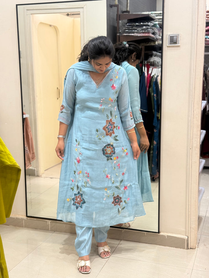 Mul Chanderi Collection with Hand Brush paint and Embroidery work (Cotton Lining) | R206