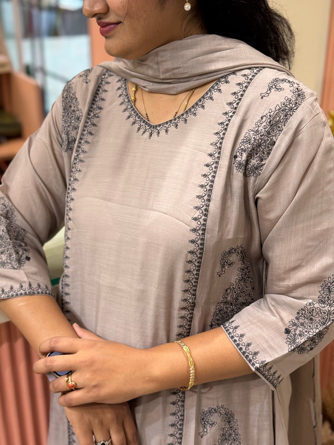Mul Chanderi with Embroidery work (Cotton Lining) | R138