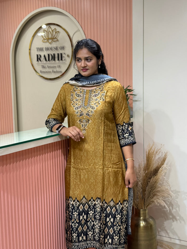 Tusser fabric with Ikkat design Collection (Cotton Lining )| R227