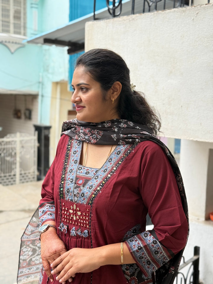 Cotton Yoke Pattern Collection – Real Mirror Work &amp; Pocket Patch | R173