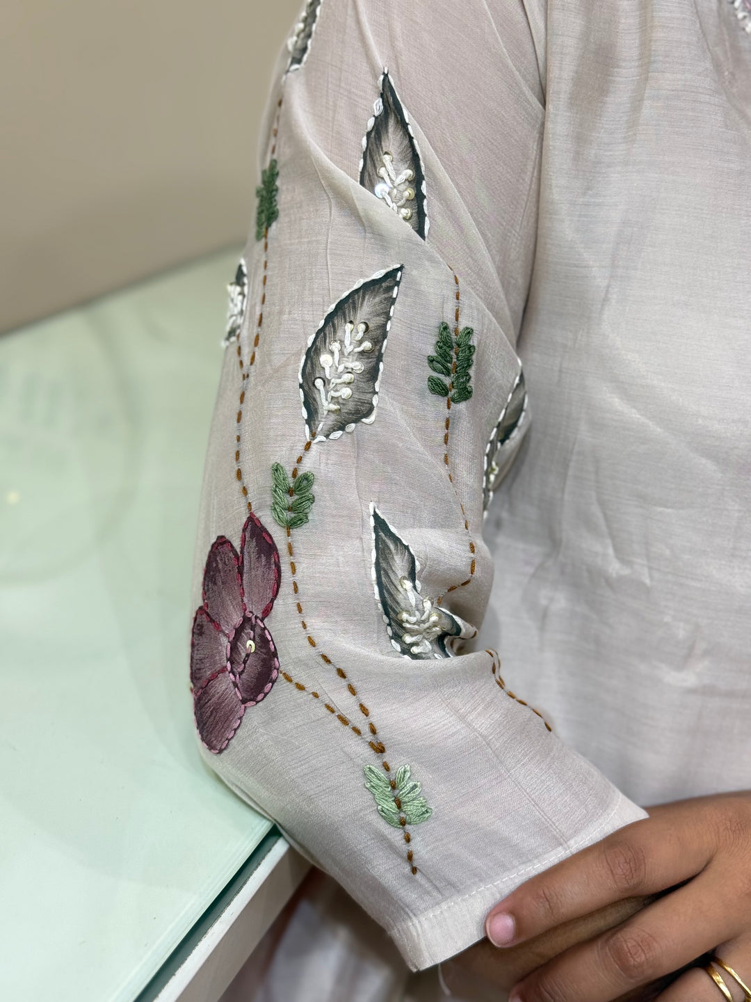 Mul Chanderi Collection with Hand Brush paint and Embroidery work (Cotton Lining) | R206