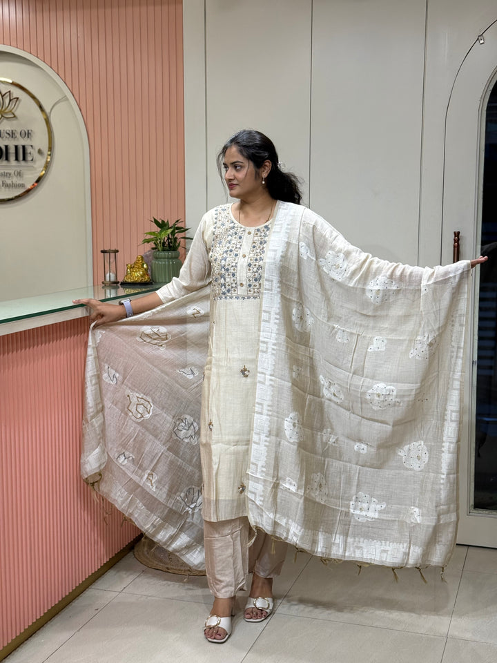 Pure Jamdani Collection with full Length Dupatta and Hand embroidery work (Cotton Lining )| R211