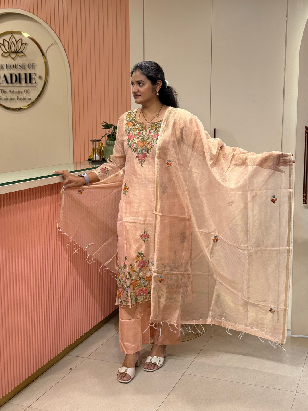 Zari Kota fabric with Hand Embroidery work (Cotton Lining) | R179