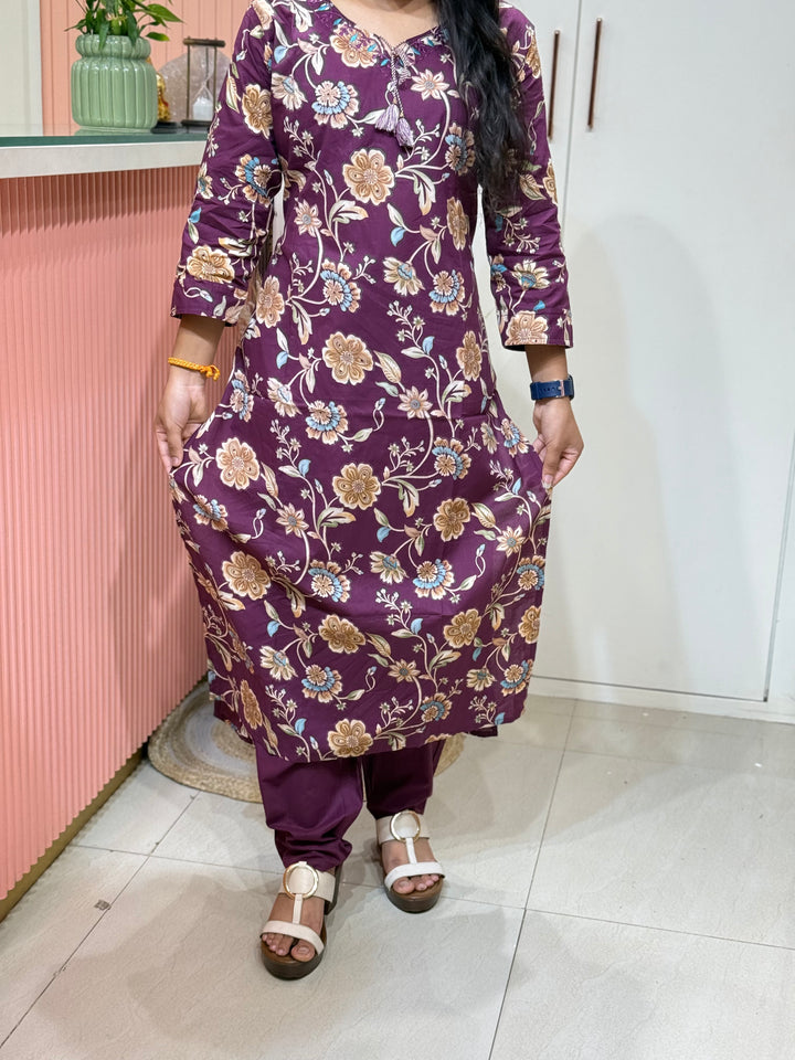 Cotton 2 piece collection with floral work | R137