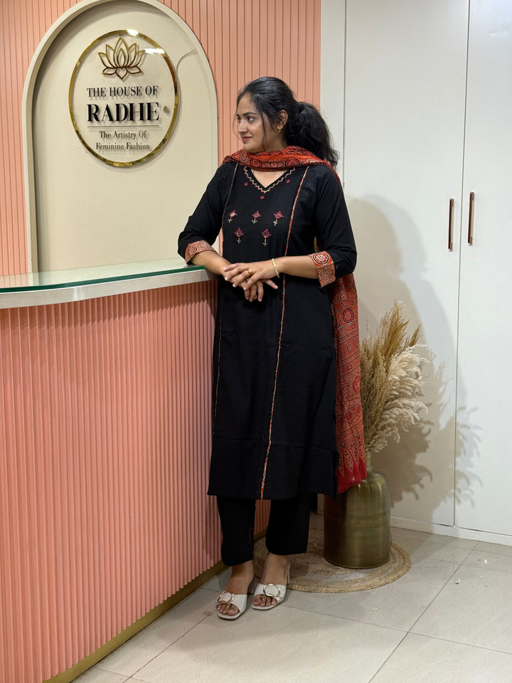 Khadi Cotton Collection With Ajrakh Print Dupatta | R210