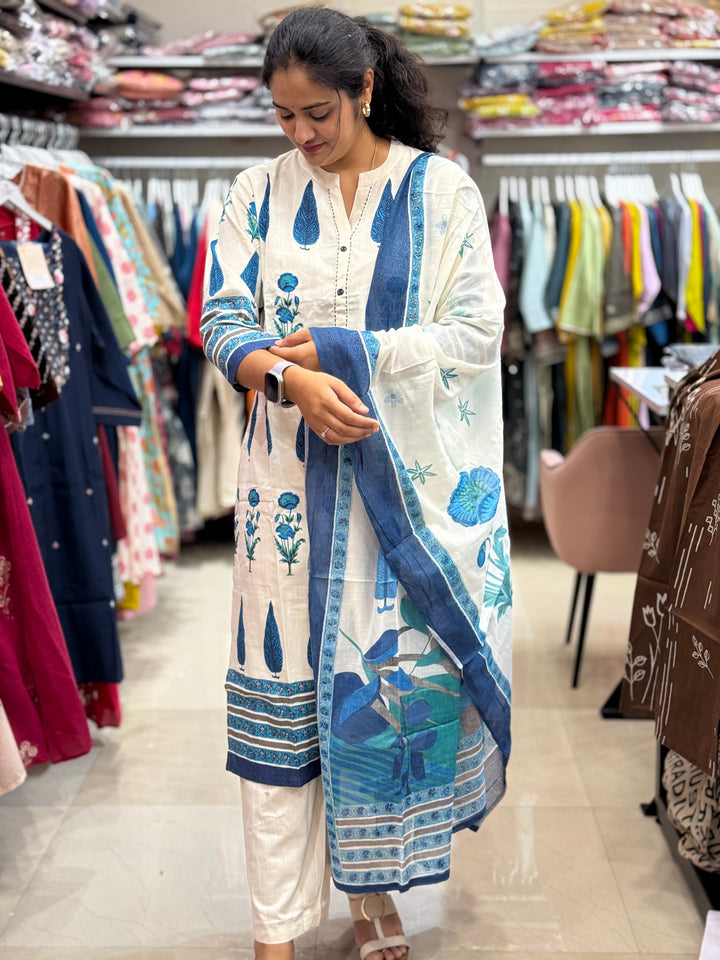 Khadi Cotton 3 Pc Kurta Set – Flowy Collection | R156