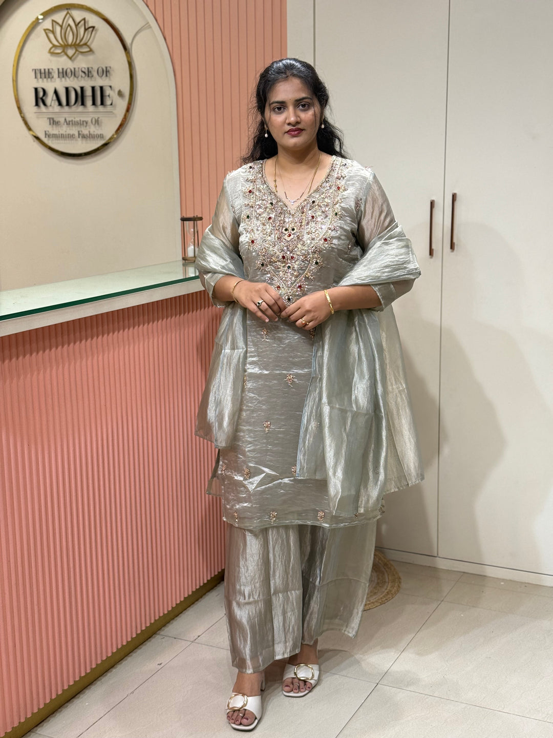 Premium Shimmer Crush Tissue 3pcs kurta set | R228