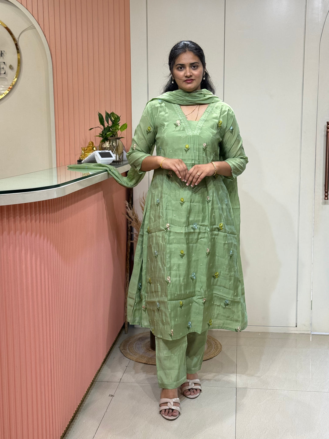 Mul Chanderi with Beautiful  Embroidery work| R209