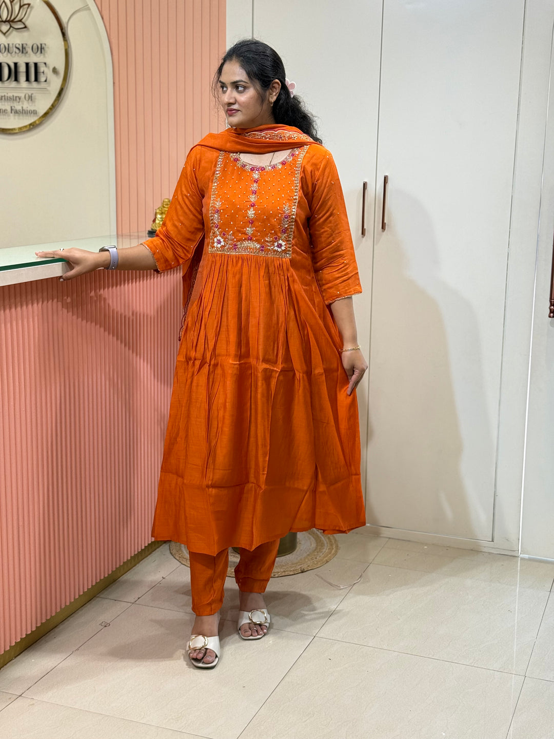 S Mul Chanderi 3 pcs Kurta Semi Party Wear(New Arrivals)| R202