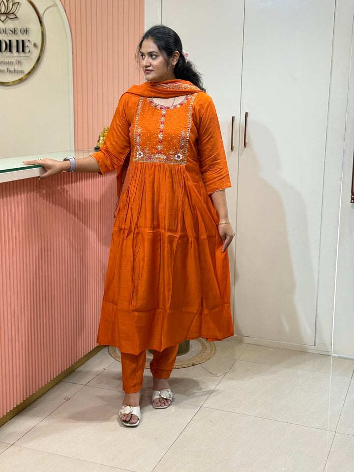 S Mul Chanderi 3 pcs Kurta Semi Party Wear(New Arrivals)| R202
