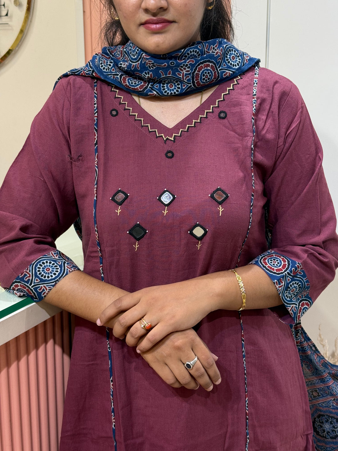 Khadi Cotton Collection With Ajrakh Print Dupatta | R210