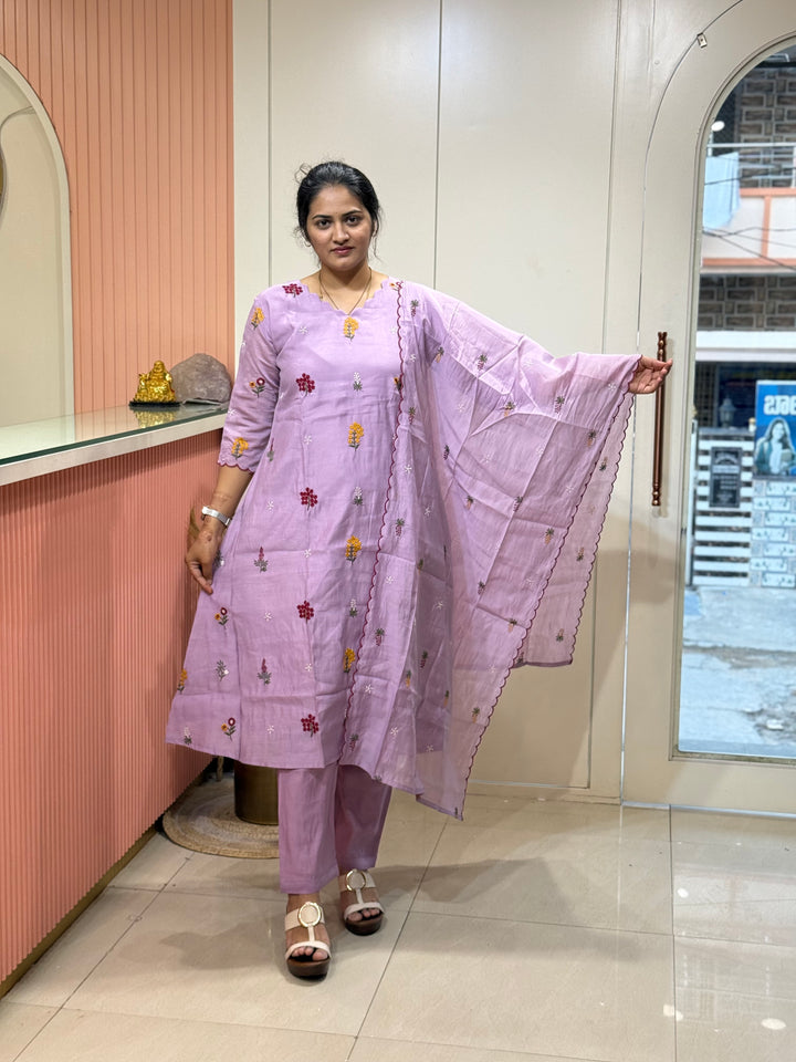 Mul Chanderi Embroidery Collection – Elegant Flare Pattern | R179