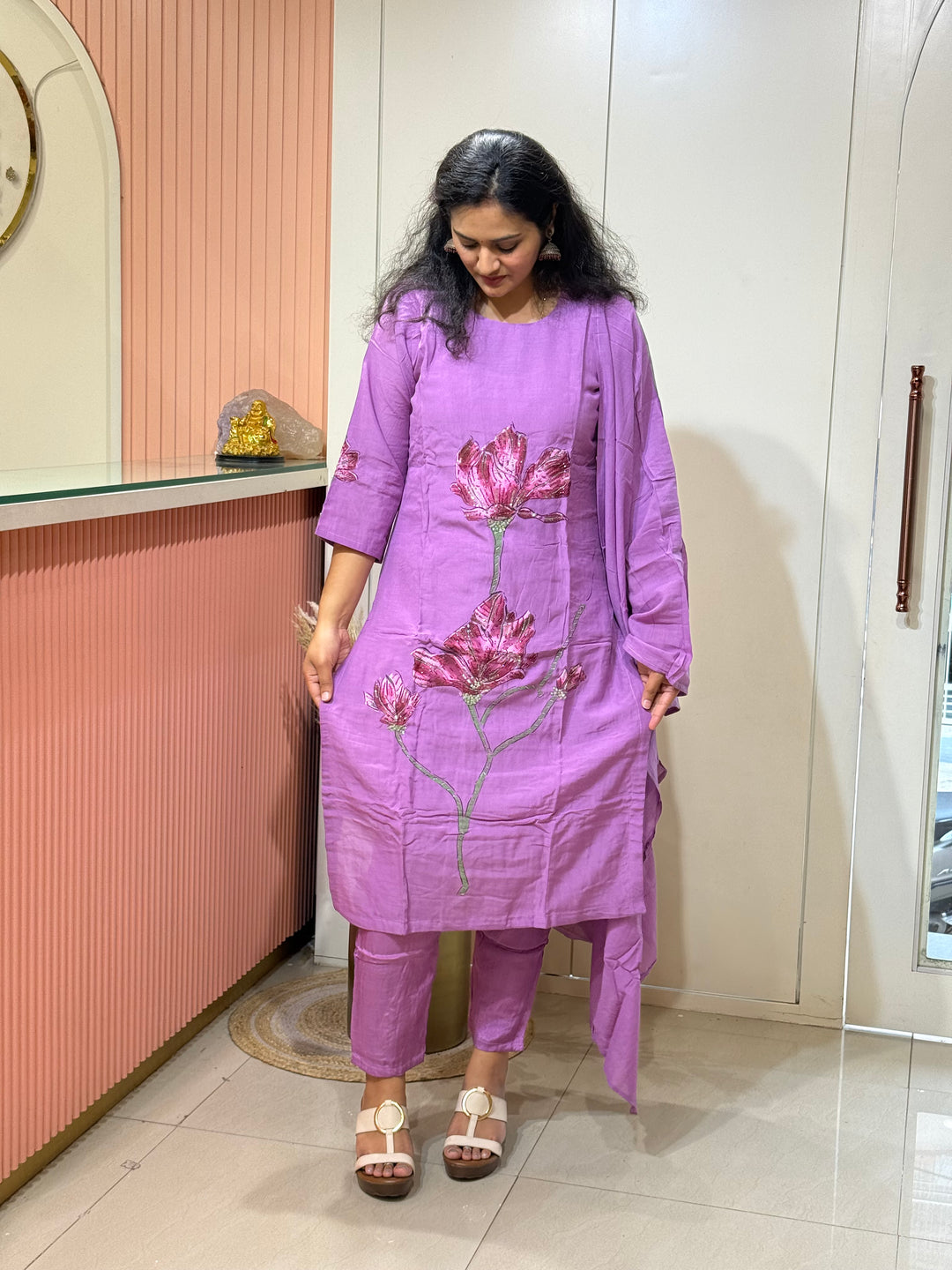 Brush Paint Mul Chanderi Collection With Cutdana Work | R209