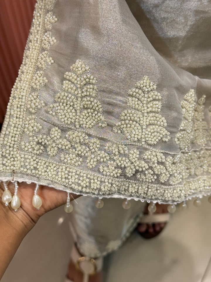 Tissue Fabric Designer Suit – Moti Work Collection | R148