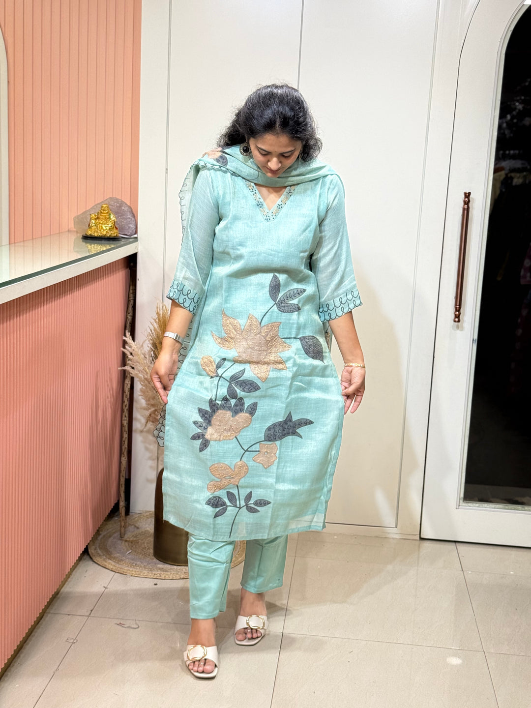Luxury Pure Linen Collection – Kantha Stitch &amp; Knot Work | R154