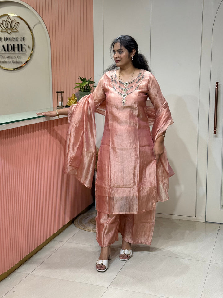 Premium Shimmer Crush Tissue Fabric with Handwork 𝗦𝘂𝗶𝘁 𝗔𝗿𝗿𝗶𝘃𝗲𝗱 ( Cotton Lining )| R228