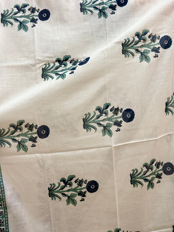 Premium Floral Print A-Line Cotton Set In White | R188