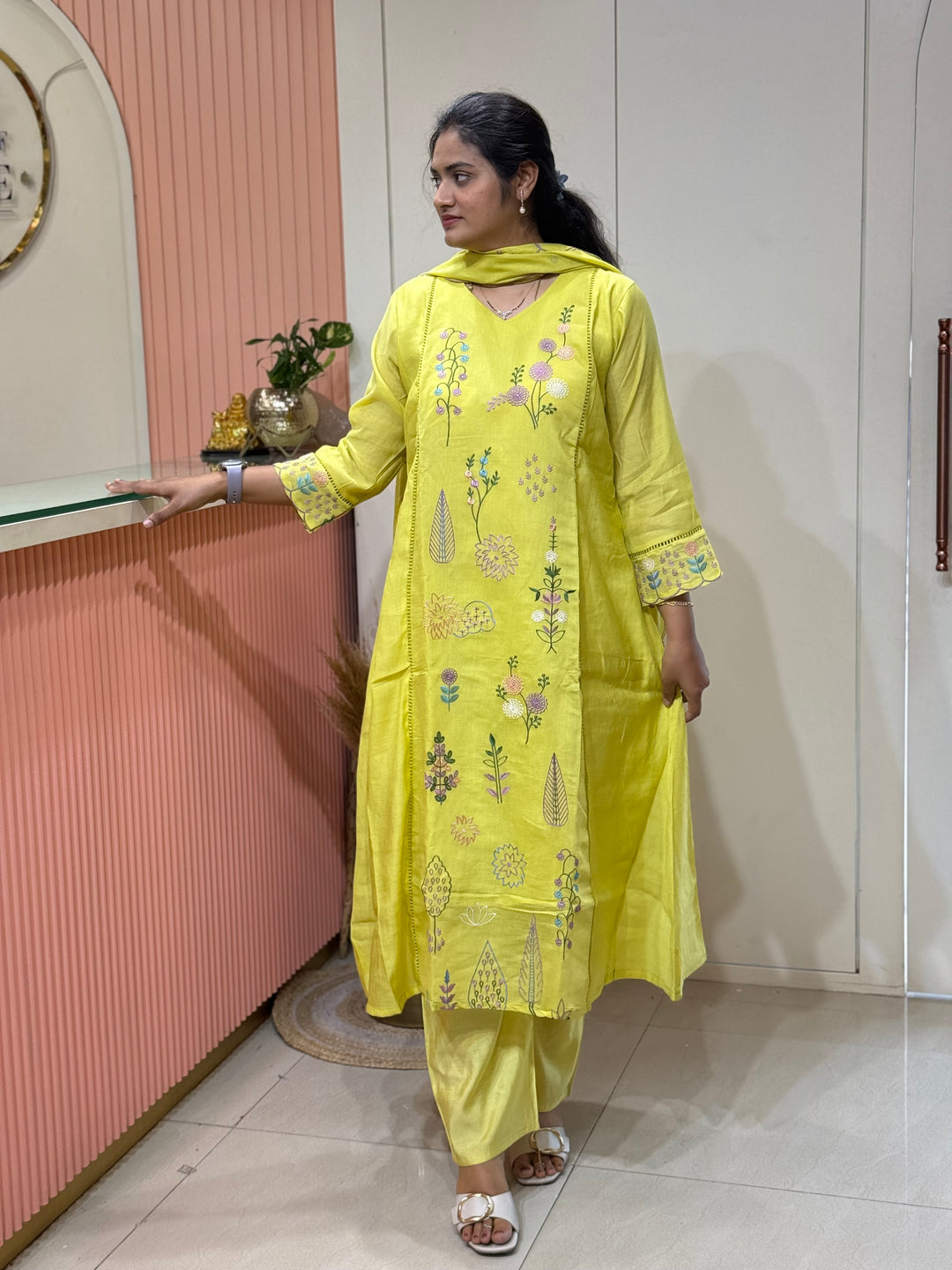 Coral Mul Chanderi Collection with Embroidery work | R179