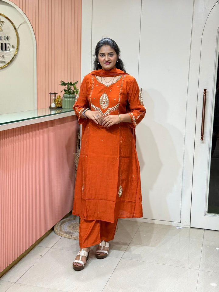 Coral Mul Chanderi with Cut Dana Work | R206